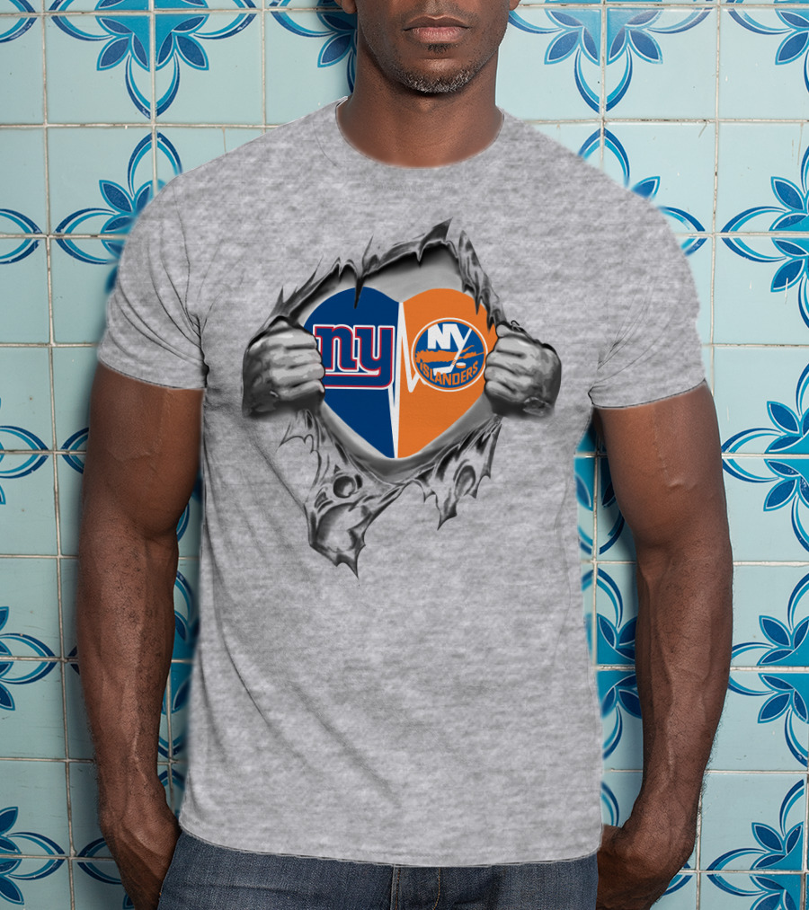 Giants NY Islanders Heart Torn T-Shirt