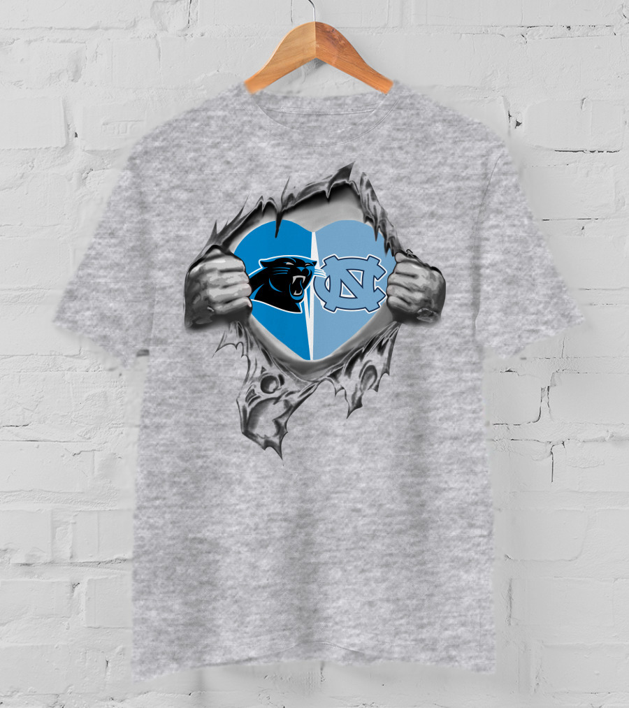Carolina Panthers UNC Tar Heels Heart Logo Fusion T-Shirt