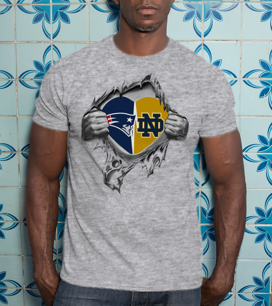 Patriots Notre Dame Heart Logo Tear T-Shirt