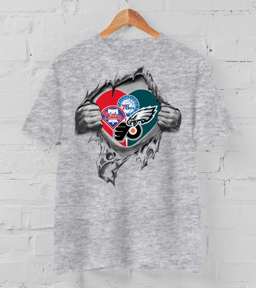 Philadelphia Phillies 76ers Eagles Flyers Heart T-Shirt