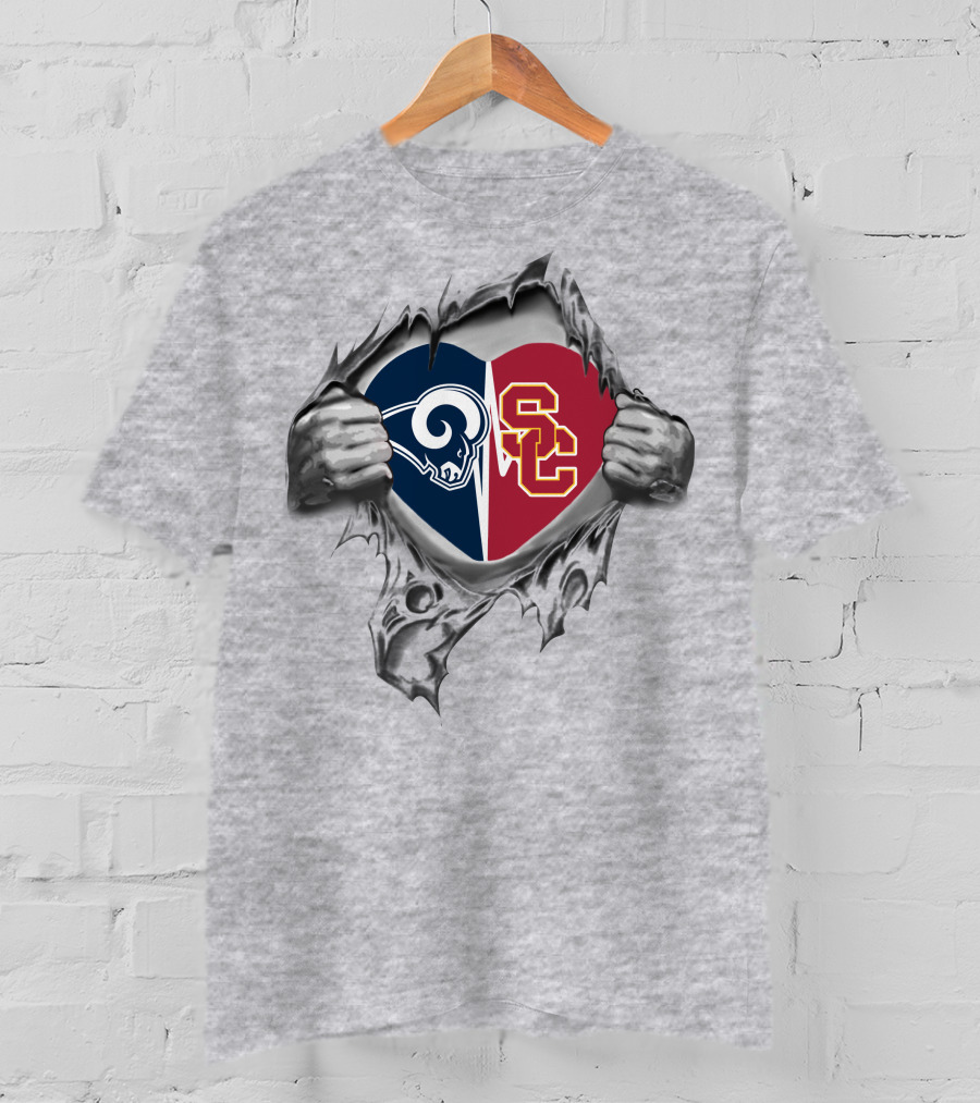 Los Angeles Rams USC Trojans Heart Logo Split T-Shirt