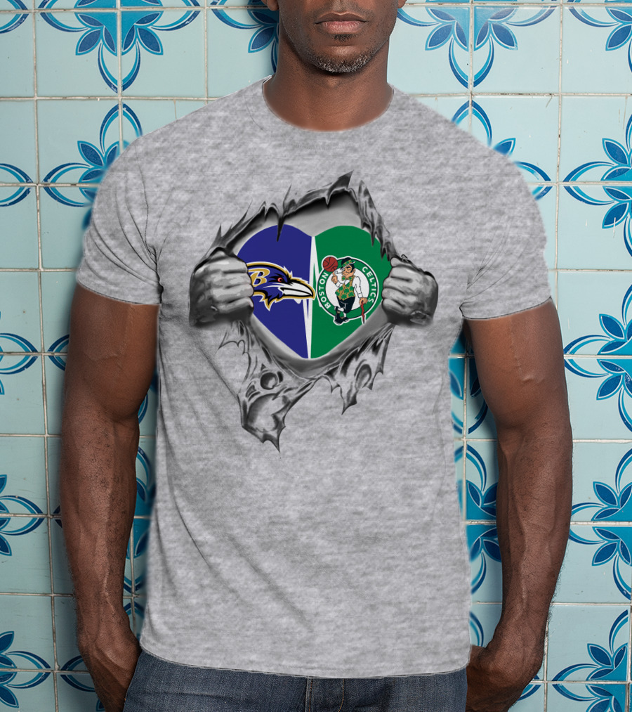 Baltimore Ravens Heart Boston Celtics T-Shirt