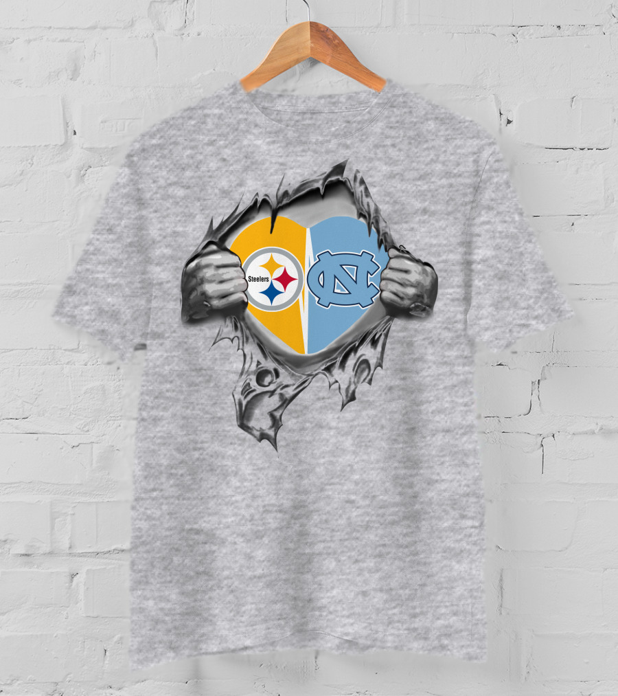 Steelers Nc Tar Heels Heart Rip Steelers Logo Tar Heels Nc T-Shirt