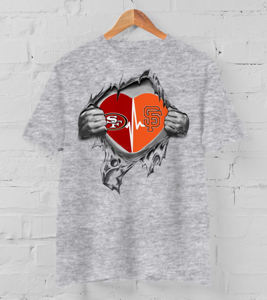 49Ers Giants Heartbeat Passion Symbol With SF T-Shirt