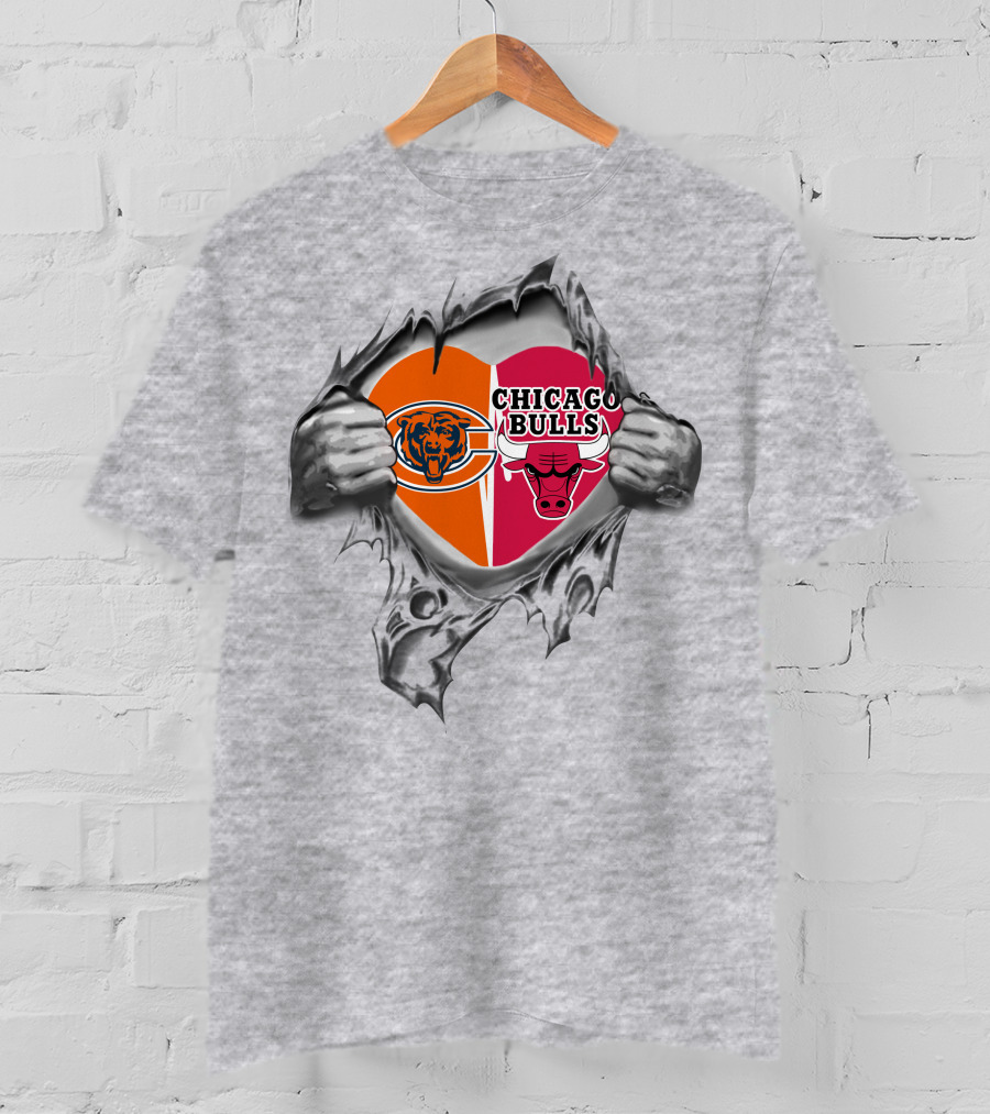 Bears Chicago Bulls Heart Peel Fan Spirit T-Shirt