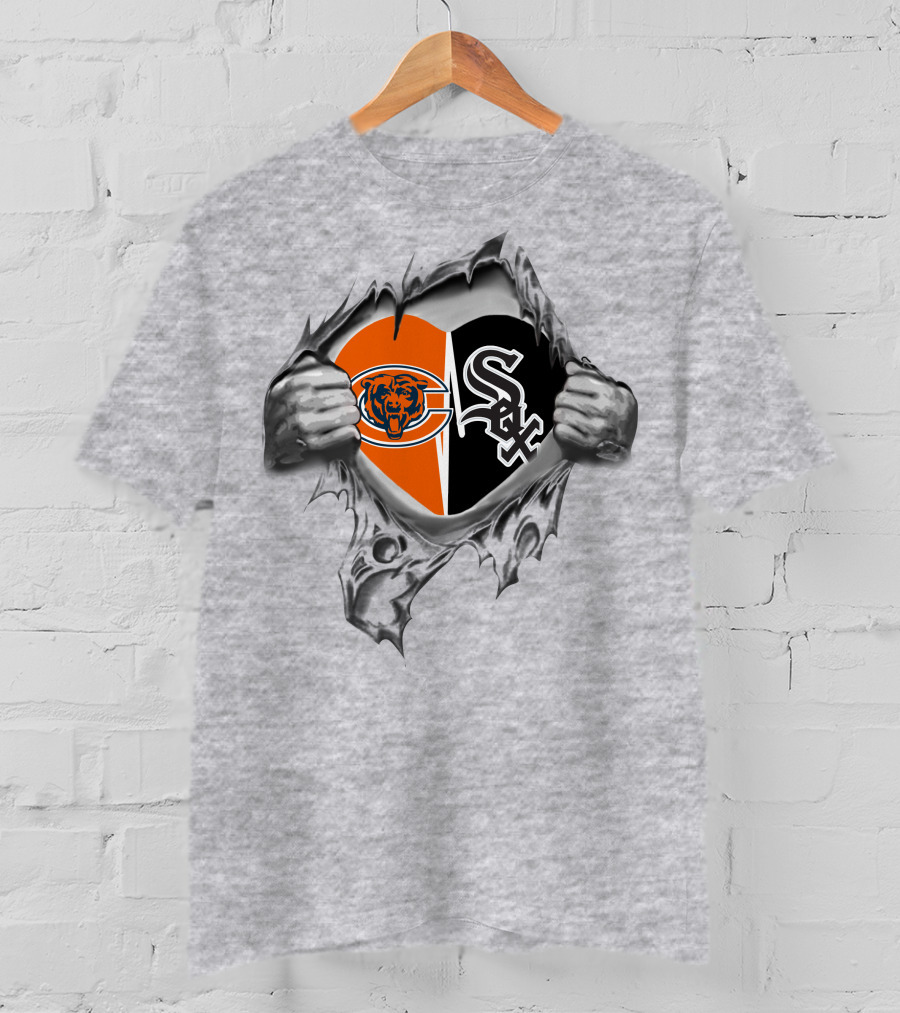 Chicago Bears White Sox Heart Symbol T-Shirt