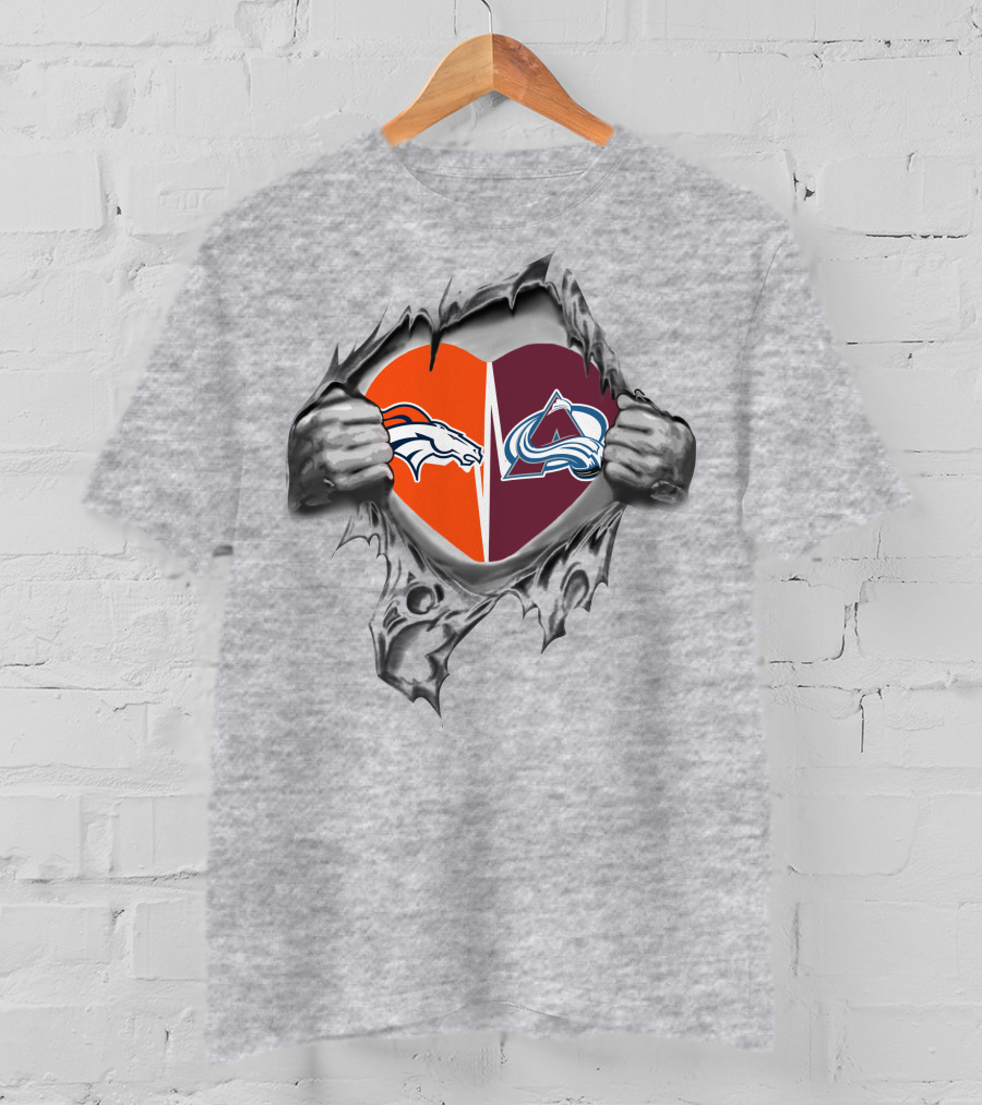 Broncos Avalanche Hearts And Hands Fusion Logo Fan T-Shirt