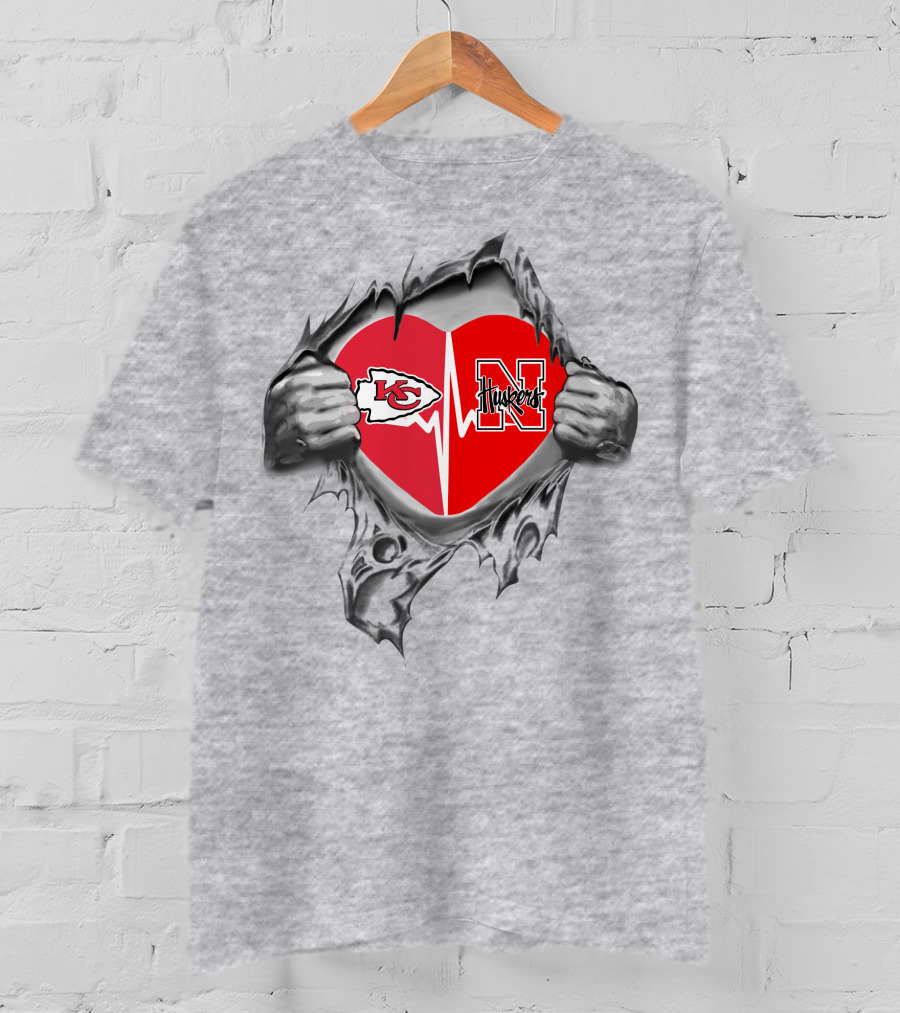 Chiefs Huskers Heartbeat Loyalty Kansas City Nebraska Fan Passion T-Shirt