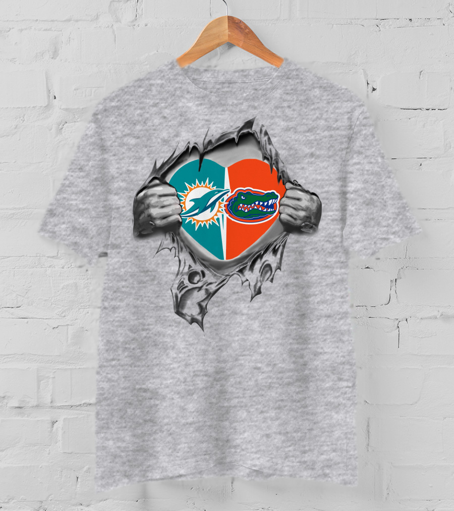 Miami Dolphins And Florida Gators Heart T-Shirt
