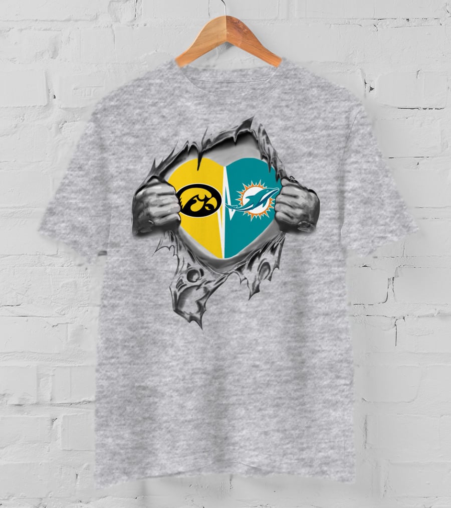 Miami Dolphins Iowa Hawkeyes Heart Inside T-Shirt