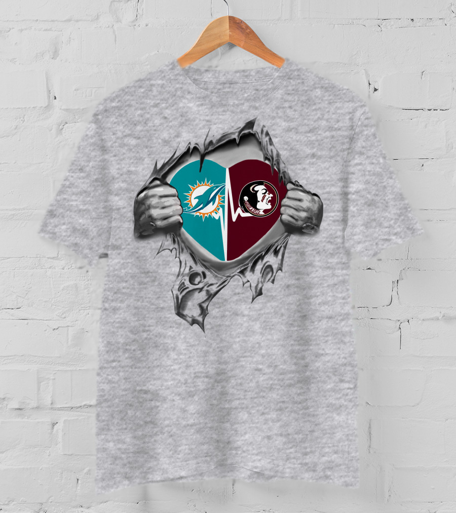 Dolphins Seminoles Heartbeat Passion T-Shirt