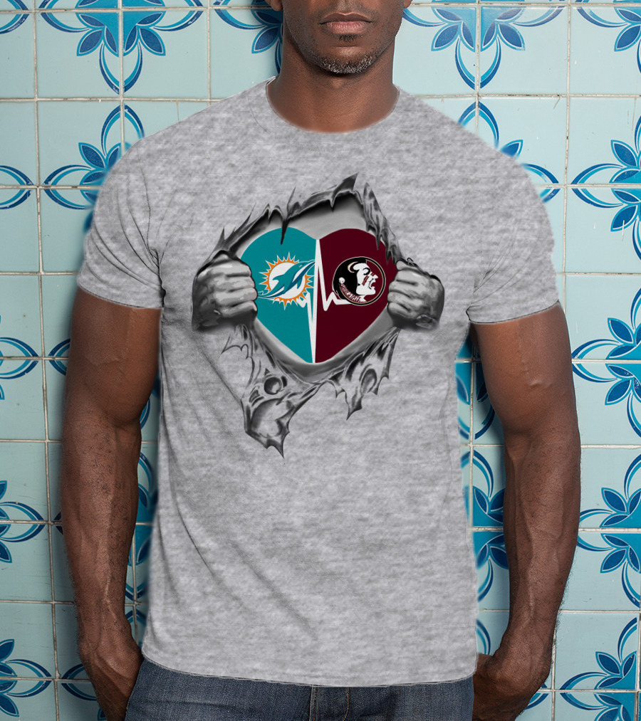 Dolphins Seminoles Heartbeat Passion T-Shirt