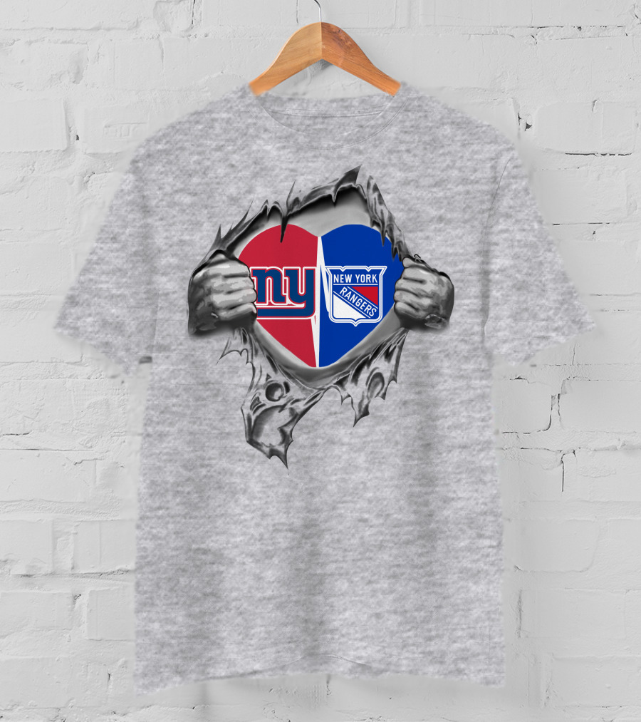 New York Giants Rangers Heart Peeling Hands T-Shirt