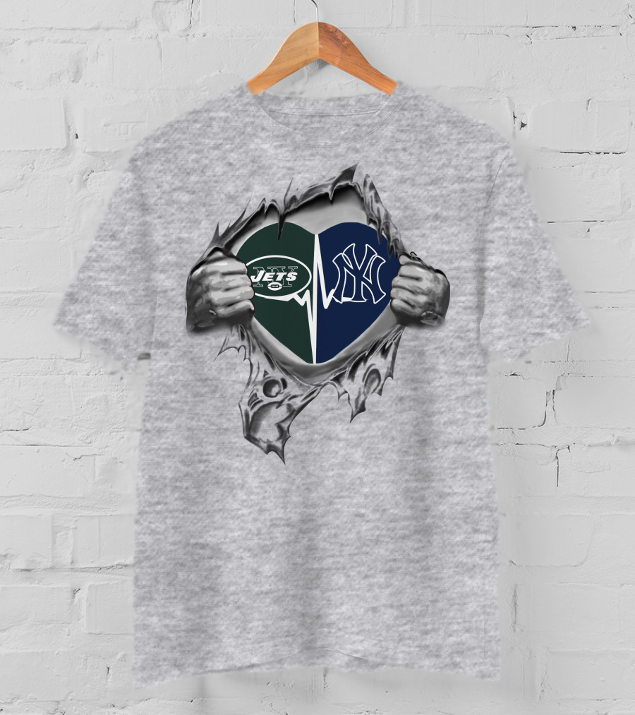 Jets Yankees Heart Torn Apart Passion Loyalty Fandom T-Shirt