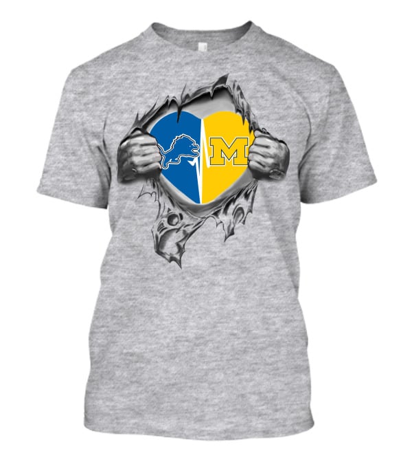 Lions Michigan Heart Split With Detroit Lions And University Of Michigan T-Shirt