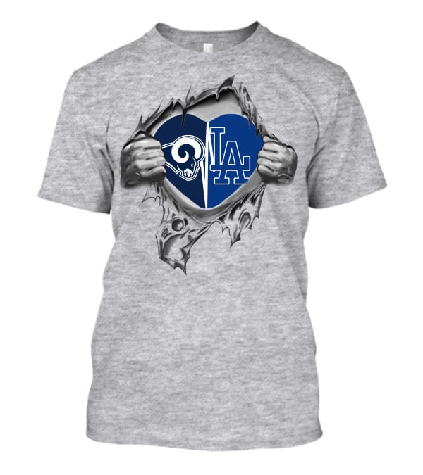 Rams And Dodgers Heart Symbol With Logos T-Shirt