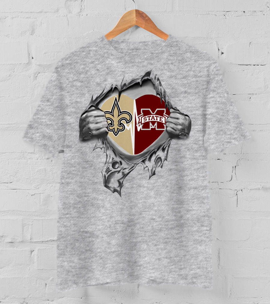 Saints Fleur-de-lis MS State Bulldogs Heart T-Shirt