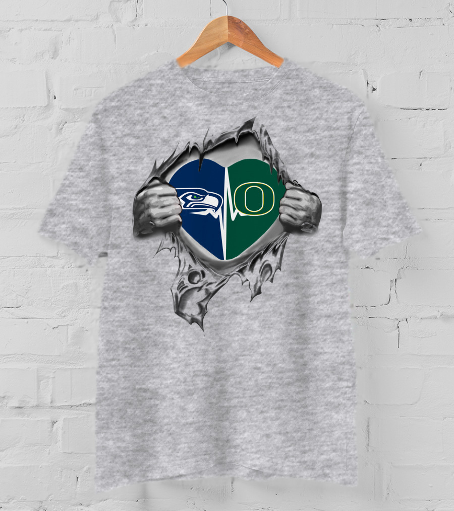 Seahawks Ducks Heartbeat Dual Loyalty Emblem T-Shirt