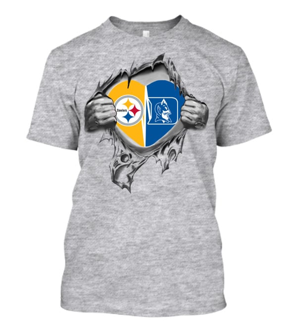 Steelers Duke Heart Tear Steelers Logo Duke Blue Devils T-Shirt
