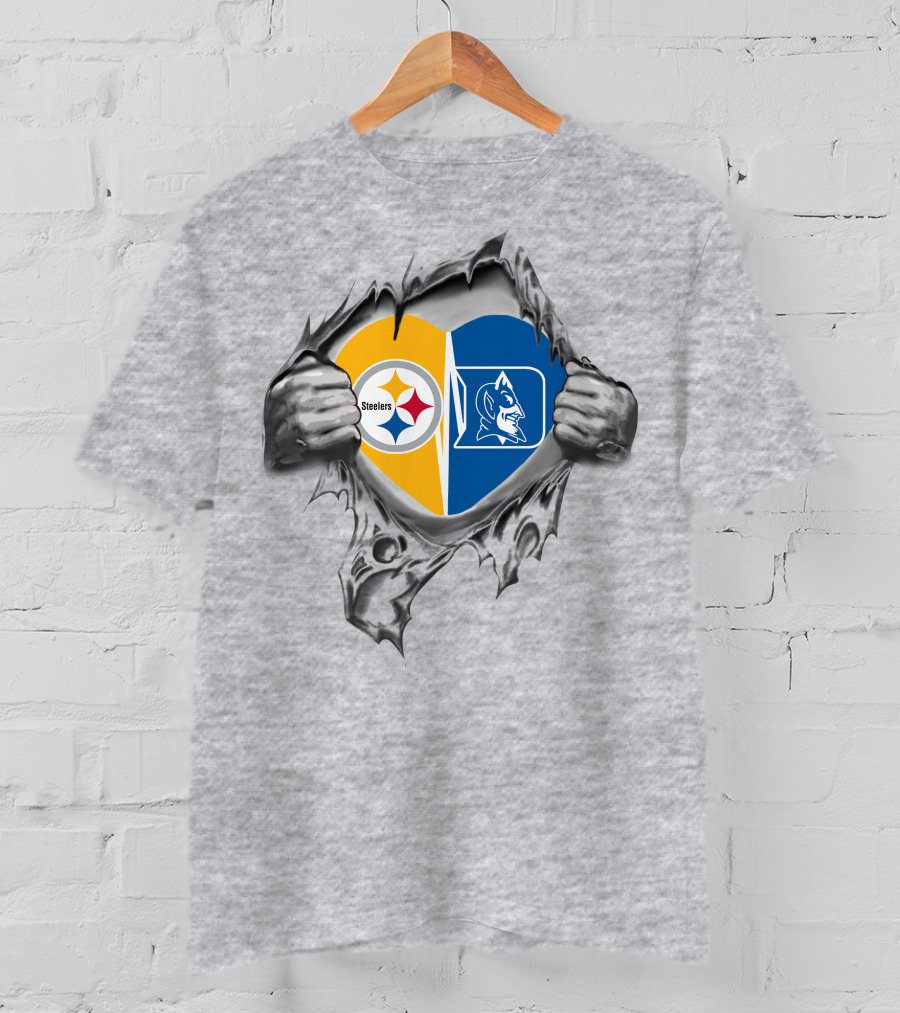 Steelers Duke Heart Tear Steelers Logo Duke Blue Devils T-Shirt