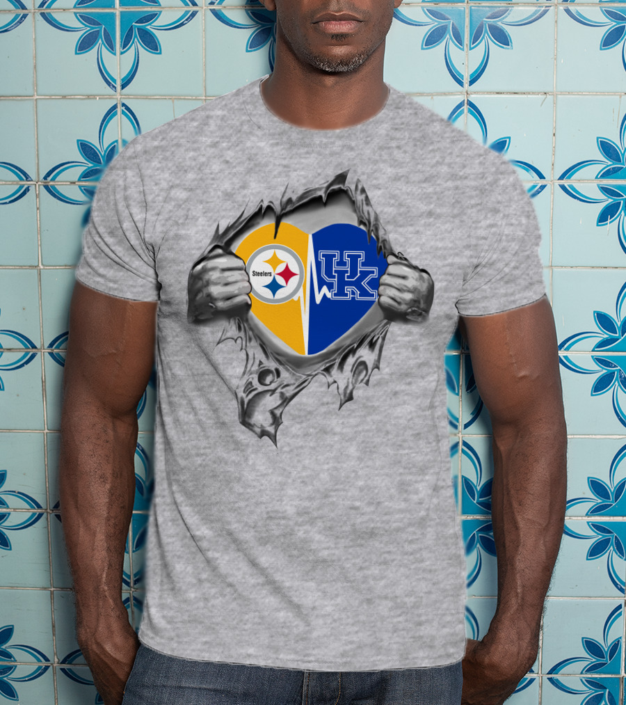Steelers Kentucky Torn Heart Steel Uk T-Shirt