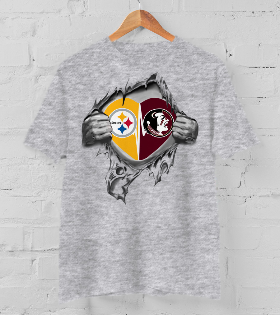 Steelers Seminoles Heart Rip T-Shirt