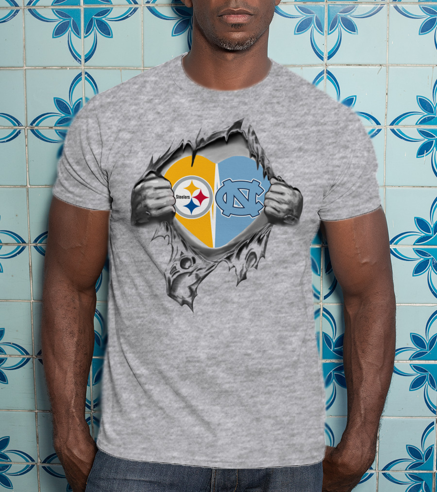 Steelers NC Tar Heels Heart T-Shirt
