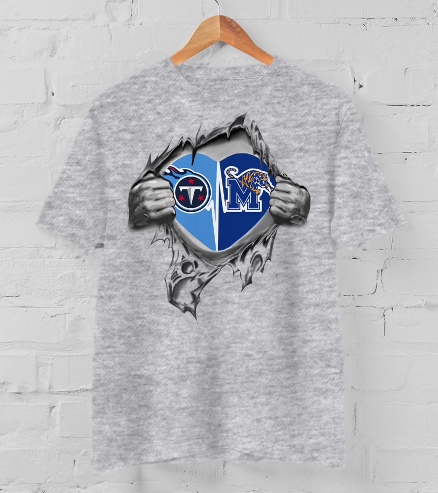 Titans Memphis Tigers Heart Fusion T-Shirt