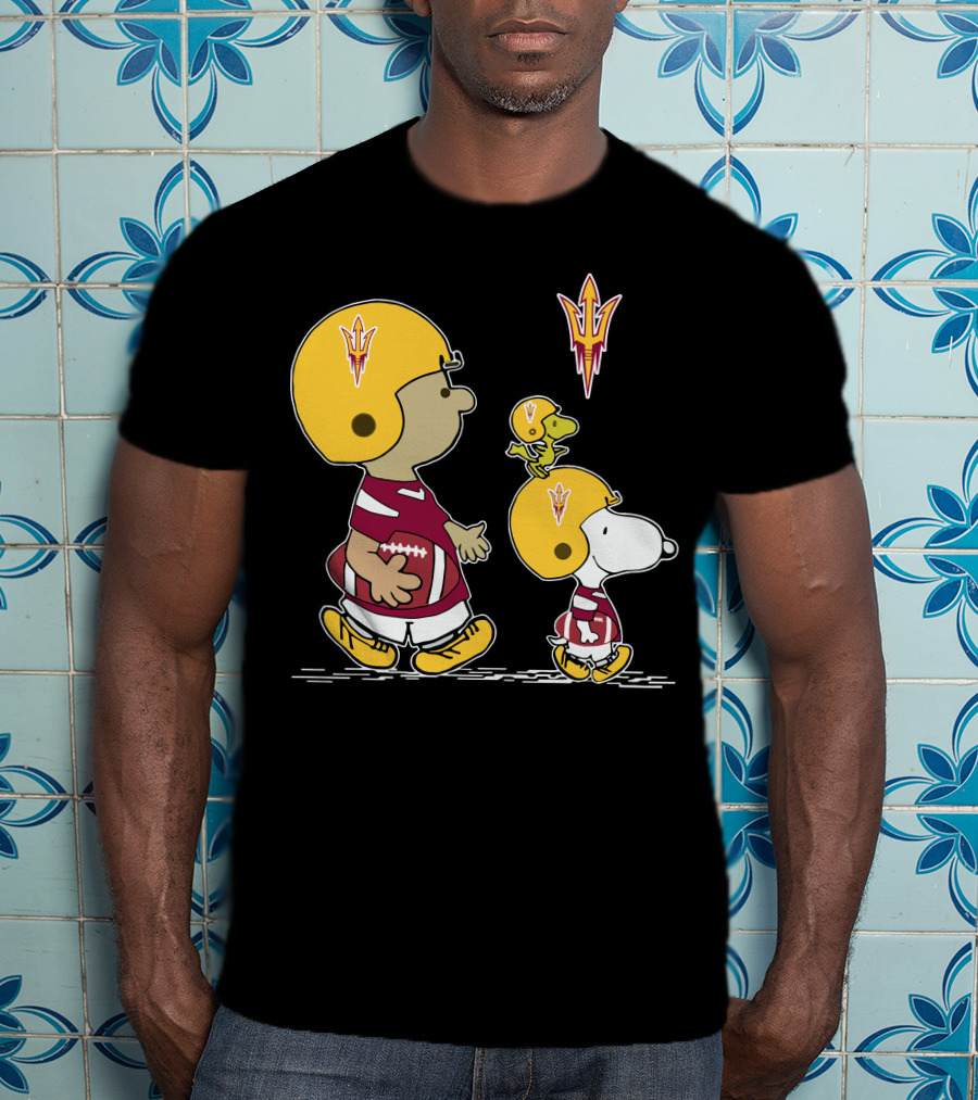 Arizona State Sun Devils Snoopy And Woodstock Football Helmets T-Shirt