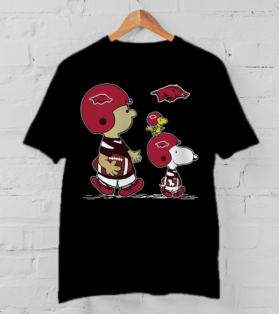 Arkansas Razorbacks Football Snoopy And Woodstock With Helmets And Hog T-Shirt
