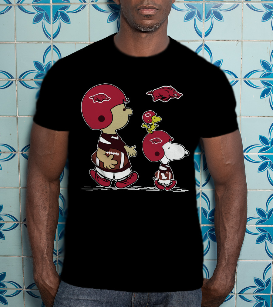 Arkansas Razorbacks Football Snoopy And Woodstock With Helmets And Hog T-Shirt