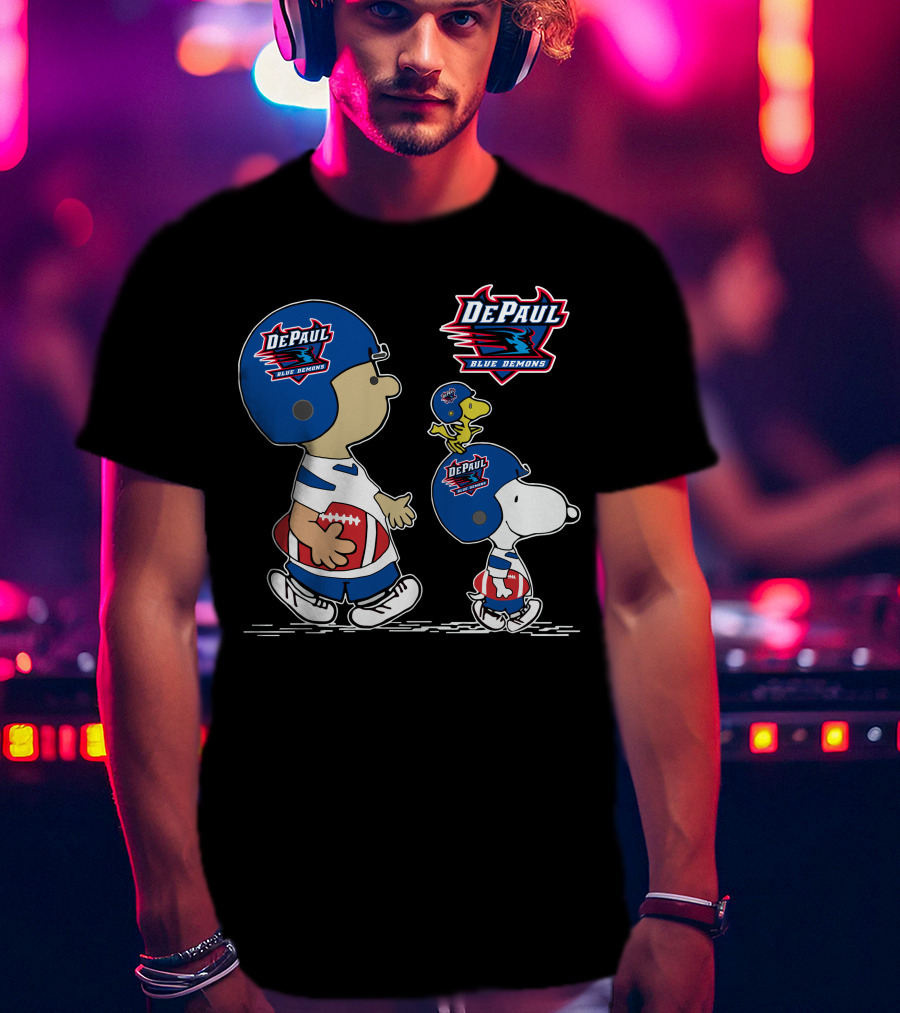 DePaul Blue Demons Snoopy And Woodstock Football Helmets T-Shirt