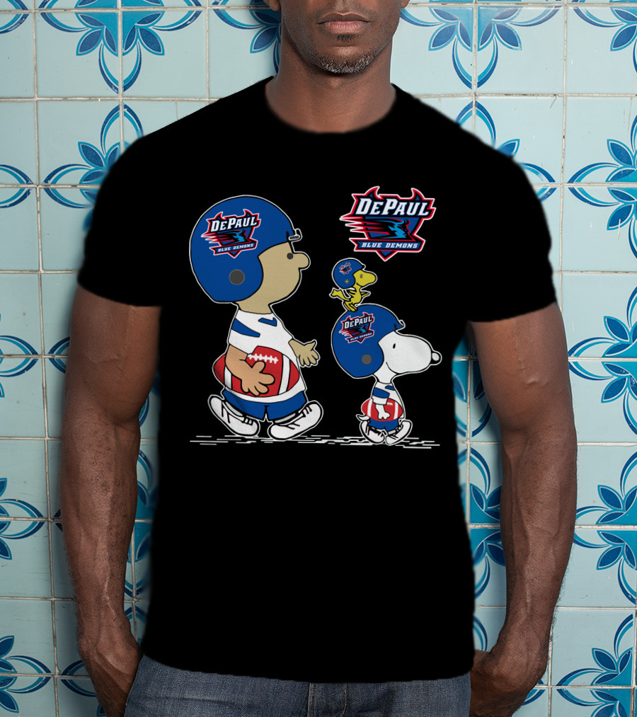 DePaul Blue Demons Snoopy And Woodstock Football Helmets T-Shirt