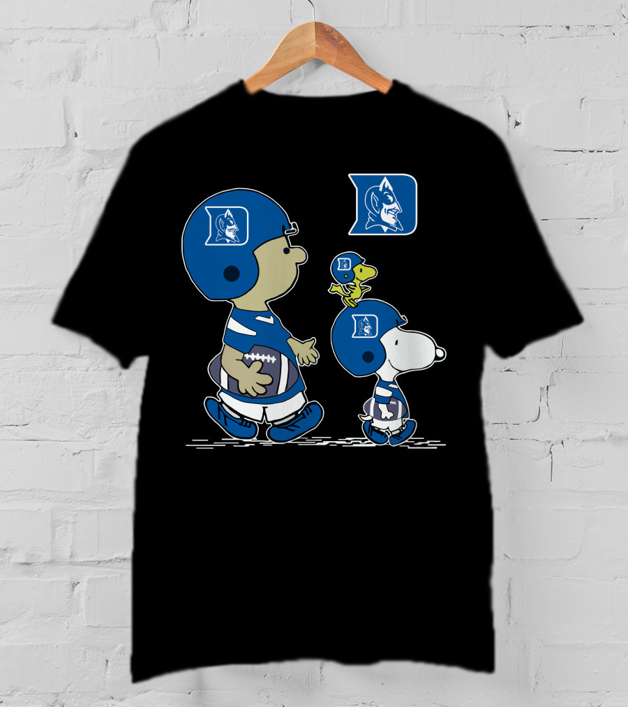 Duke Blue Devils Snoopy Football Fan Peanuts Characters Charlie Brown Woodstock T-Shirt