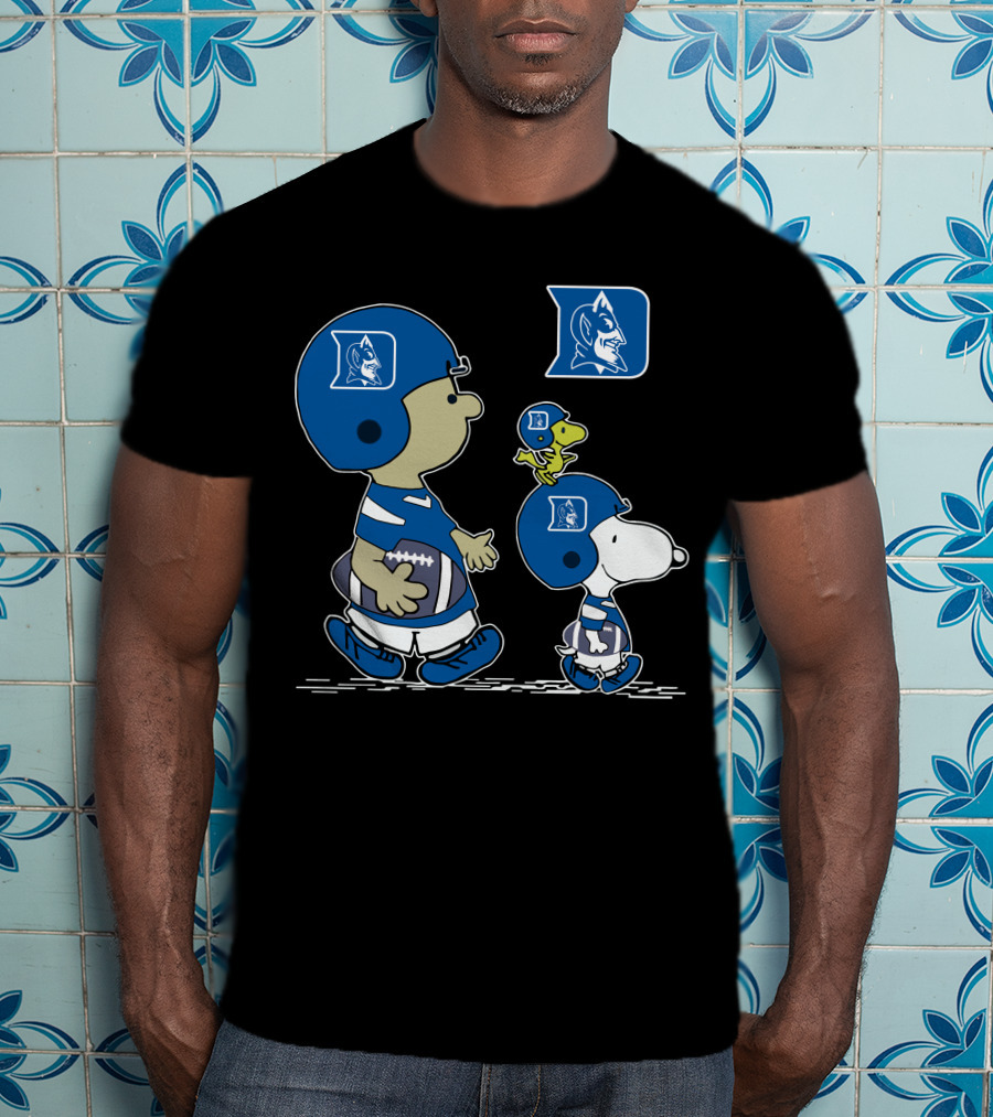 Duke Blue Devils Snoopy Football Fan Peanuts Characters Charlie Brown Woodstock T-Shirt