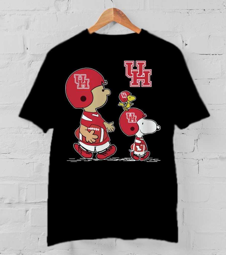 Houston Cougars Snoopy Football Team UH Logo Charlie Brown Woodstock T-Shirt