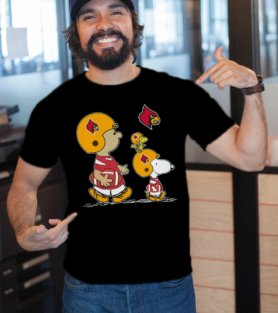 Louisville Cardinals Snoopy Woodstock Football Helmets And Jerseys T-Shirt