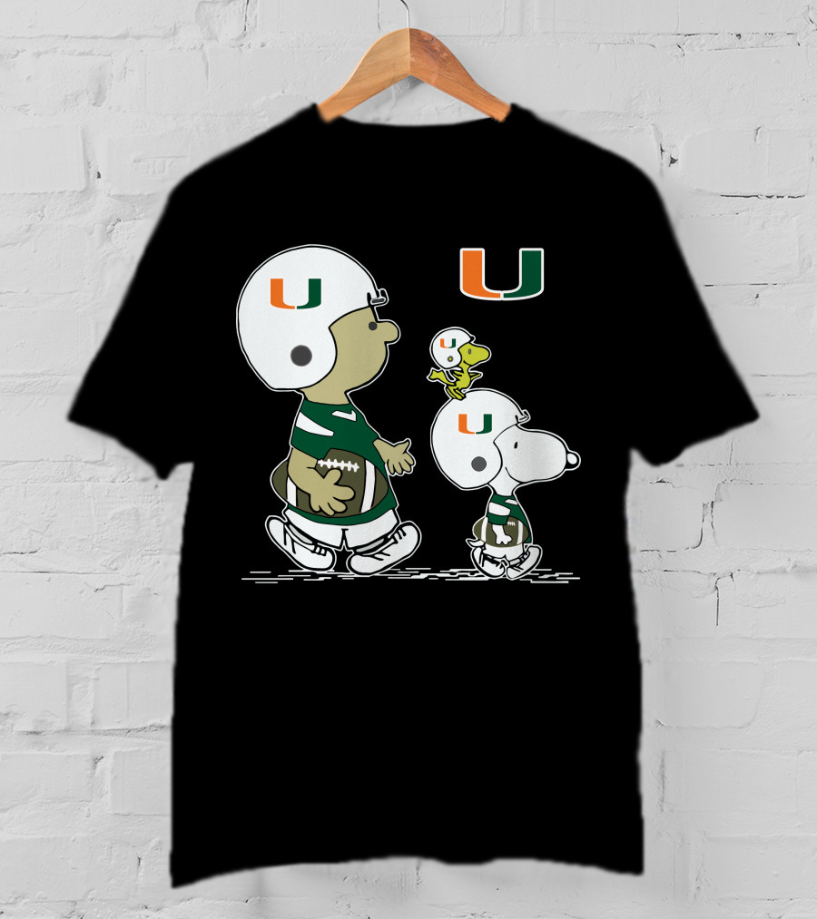 Miami Hurricanes Peanuts Snoopy Woodstock Helmet Football T-Shirt