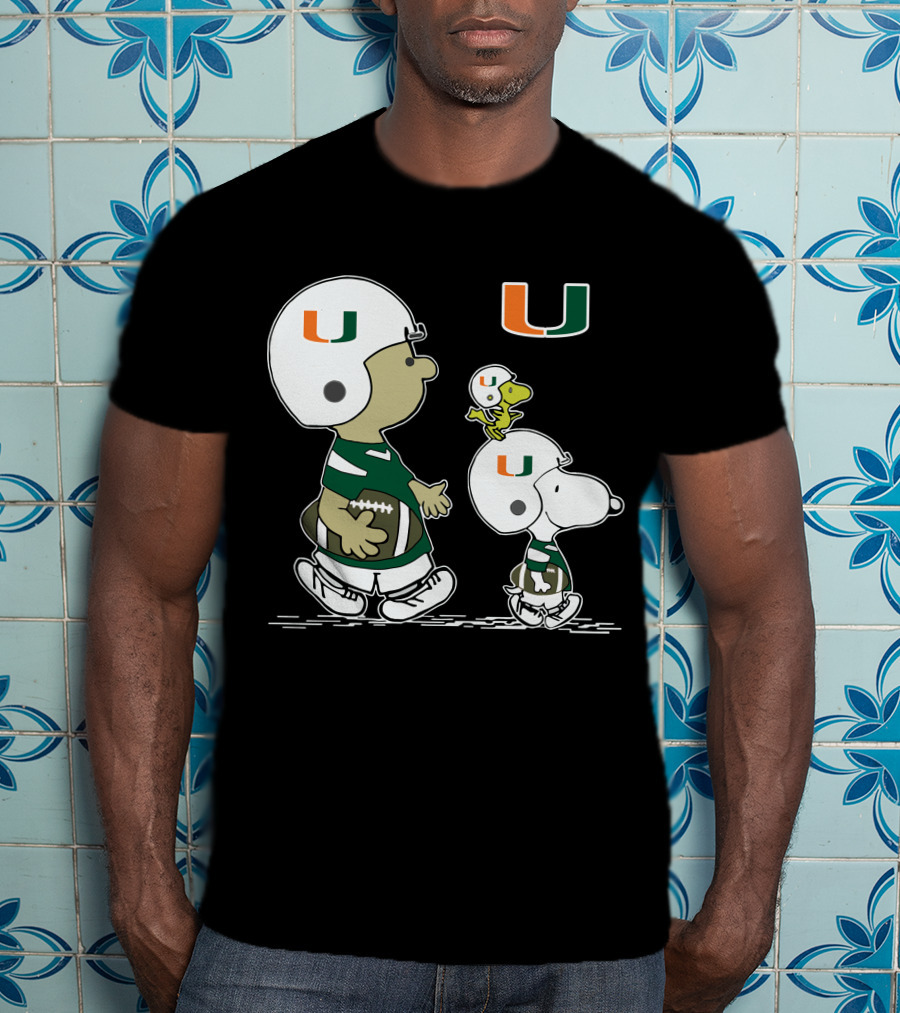 Miami Hurricanes Peanuts Snoopy Woodstock Helmet Football T-Shirt