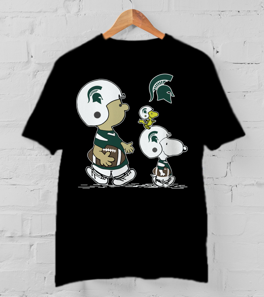 Michigan Spartans Snoopy Woodstock Football Helmet Logo Peanuts T-Shirt