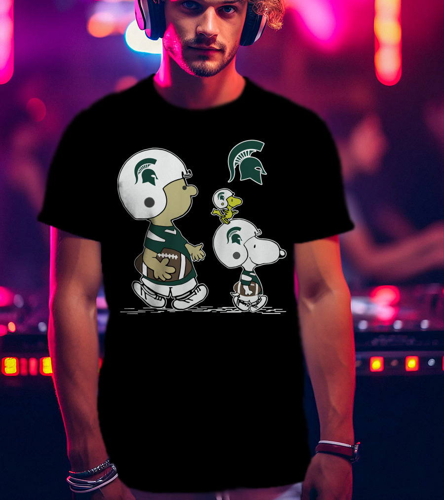 Michigan Spartans Snoopy Woodstock Football Helmet Logo Peanuts T-Shirt