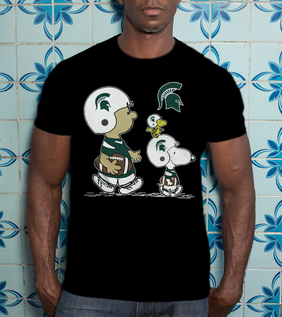 Michigan Spartans Snoopy Woodstock Football Helmet Logo Peanuts T-Shirt