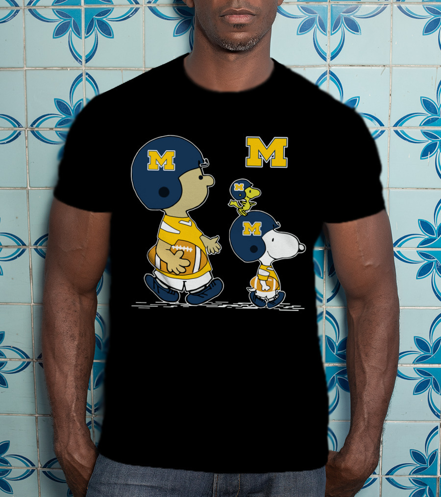 Michigan Wolverines Snoopy And Woodstock Football Helmets T-Shirt