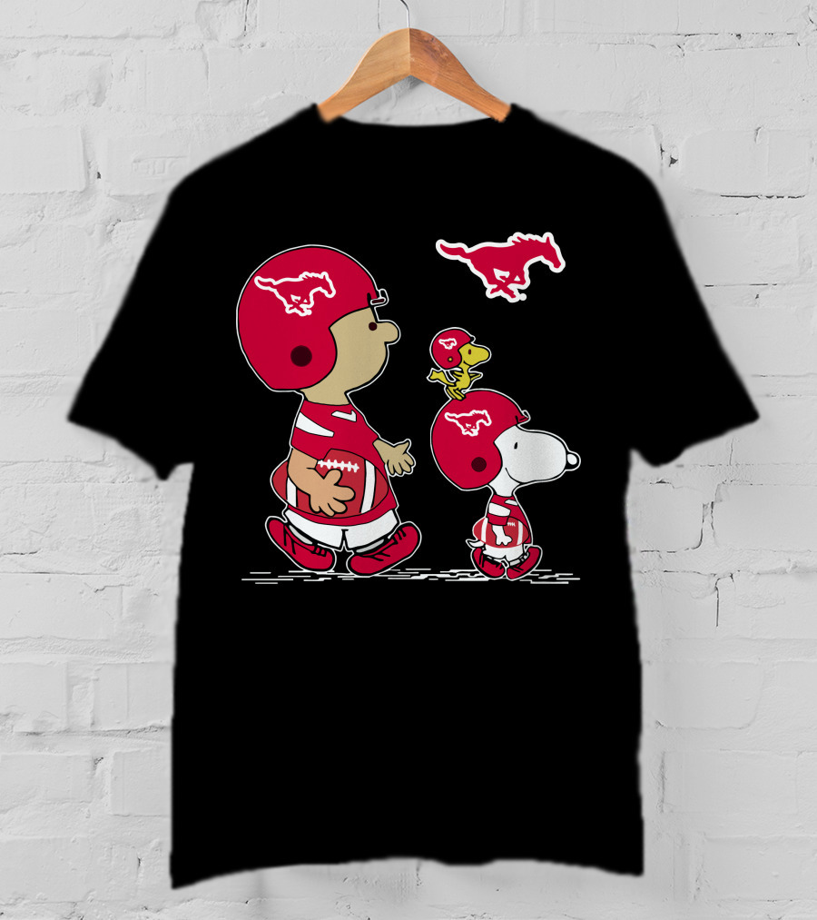 SMU Mustangs Snoopy Peanuts Football Team Spirit T-Shirt