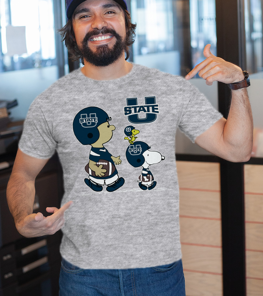 Utah State Football Snoopy And Woodstock Peanuts Characters T-Shirt