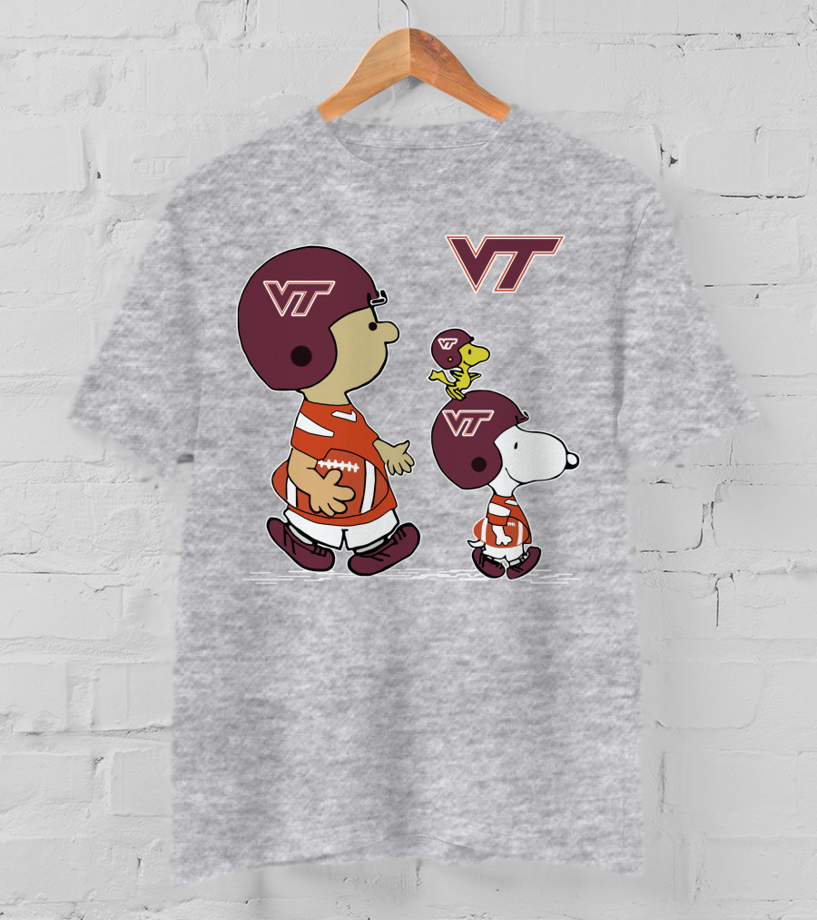 Virginia Tech Hokies VT Football Snoopy And Woodstock Peanuts Characters T-Shirt