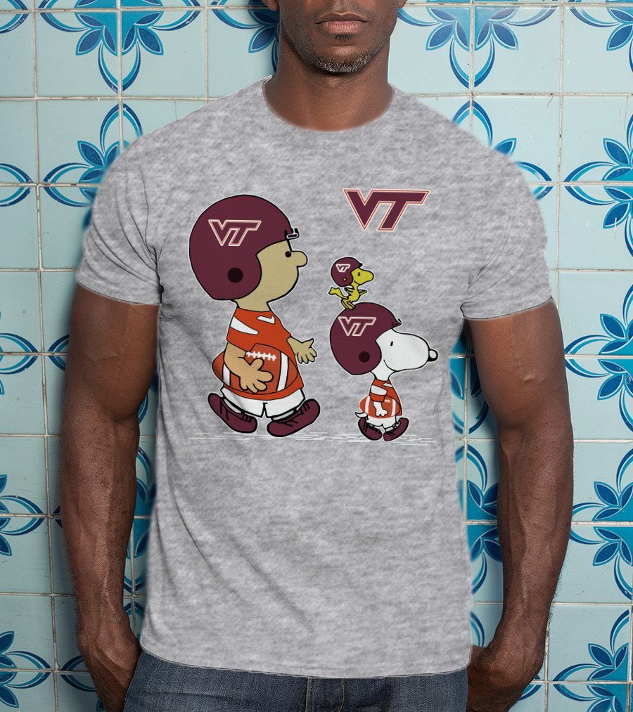 Virginia Tech Hokies VT Football Snoopy And Woodstock Peanuts Characters T-Shirt