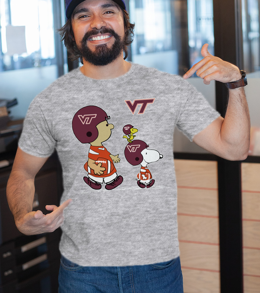 Virginia Tech Hokies VT Football Snoopy And Woodstock Peanuts Characters T-Shirt