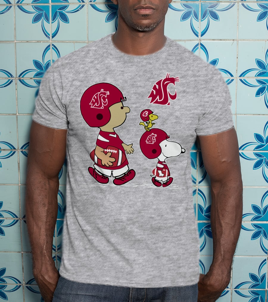 Washington State Cougars Snoopy Football Peanuts T-Shirt