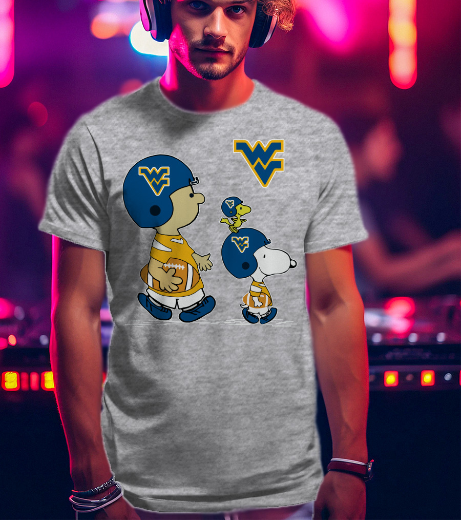 Snoopy WVU Football WV Logo Peanuts Charlie Brown Woodstock T-Shirt
